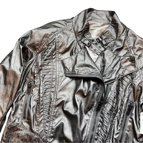 Blank NYC Faux Leather Moto Jacket Lightweight Metallic Pewter Gray Size L - Picture 3 of 8